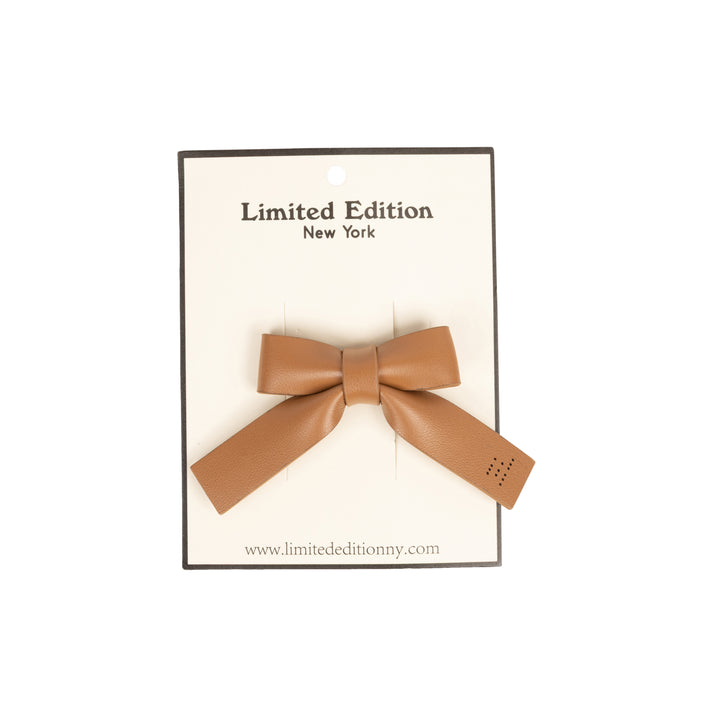 clip mini perforated leather bow 2 pack - pecan-46