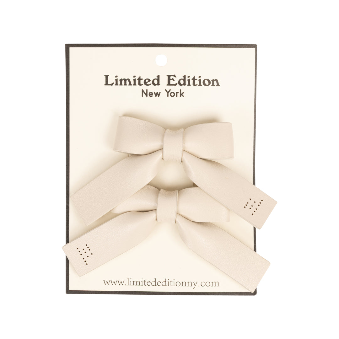 clip mini perforated leather bow 2 pack - pecan-46