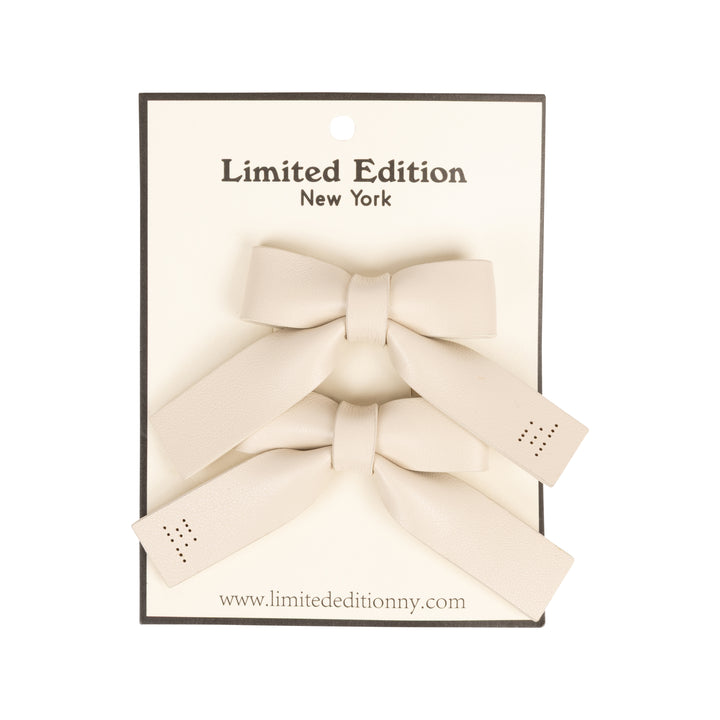 clip mini perforated leather bow 2 pack - pecan-46