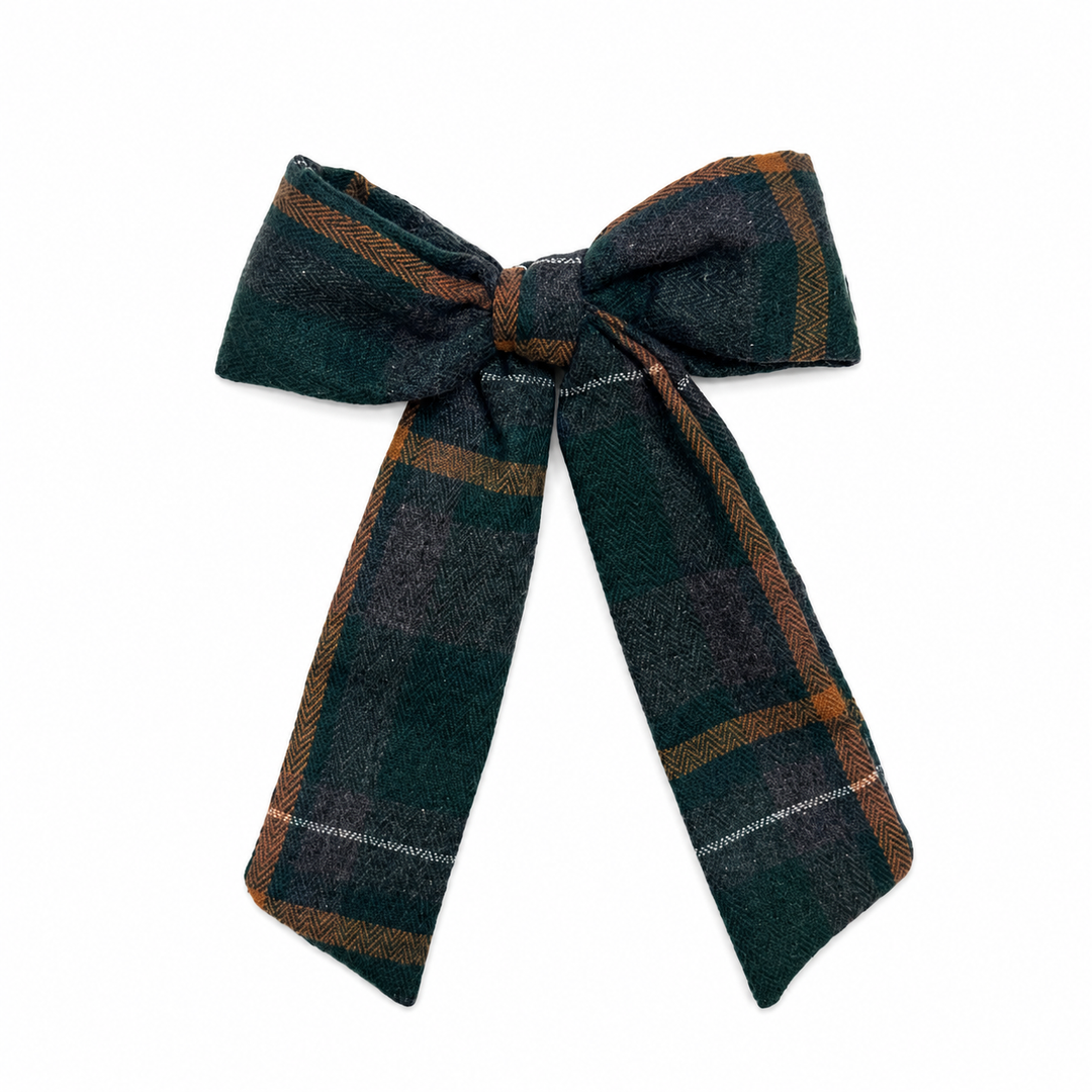 clip plaids bow - green/gray