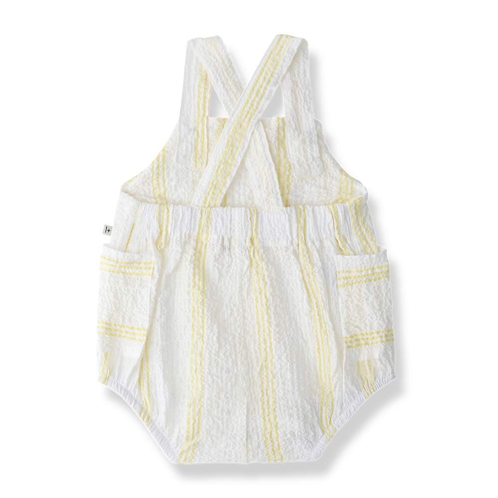 one piece striped crepe pocket romper - lemon