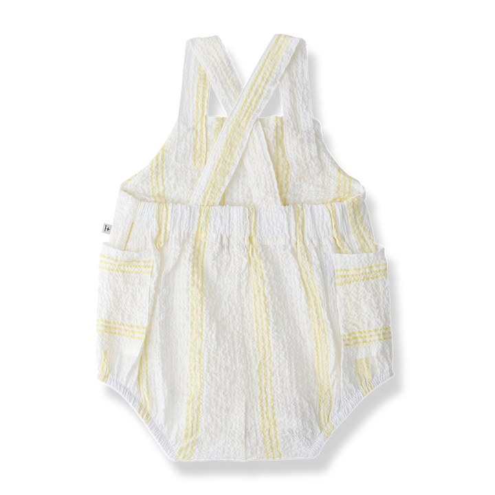 one piece striped crepe pocket romper - lemon