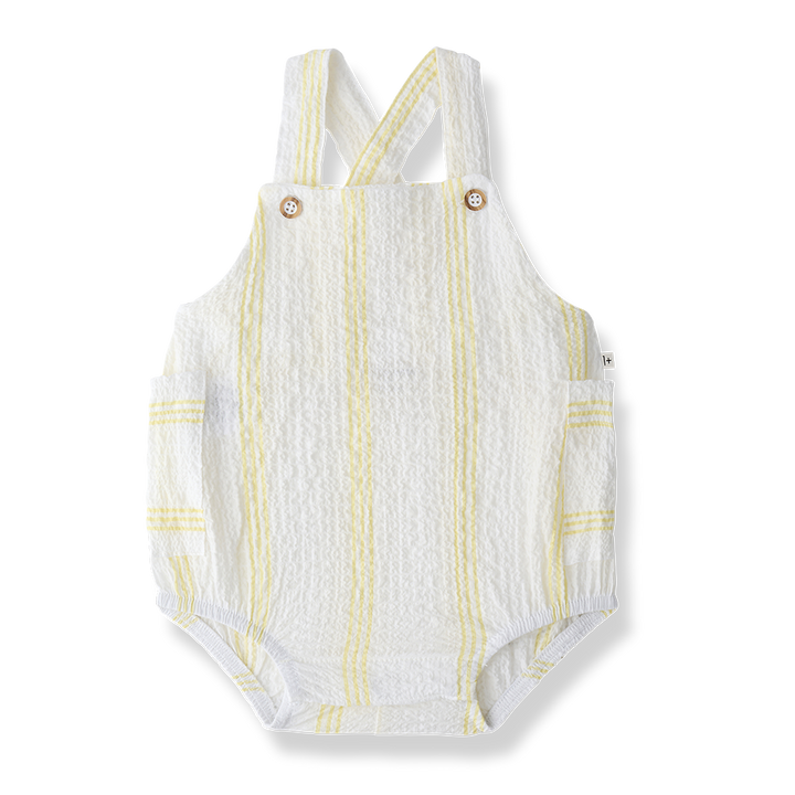one piece striped crepe pocket romper - lemon