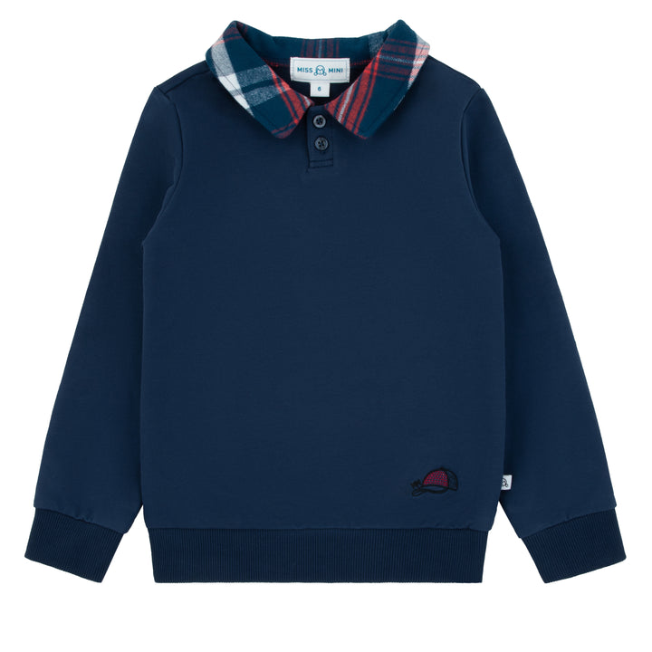 polo l/s plaid collared sweatshirt - blue