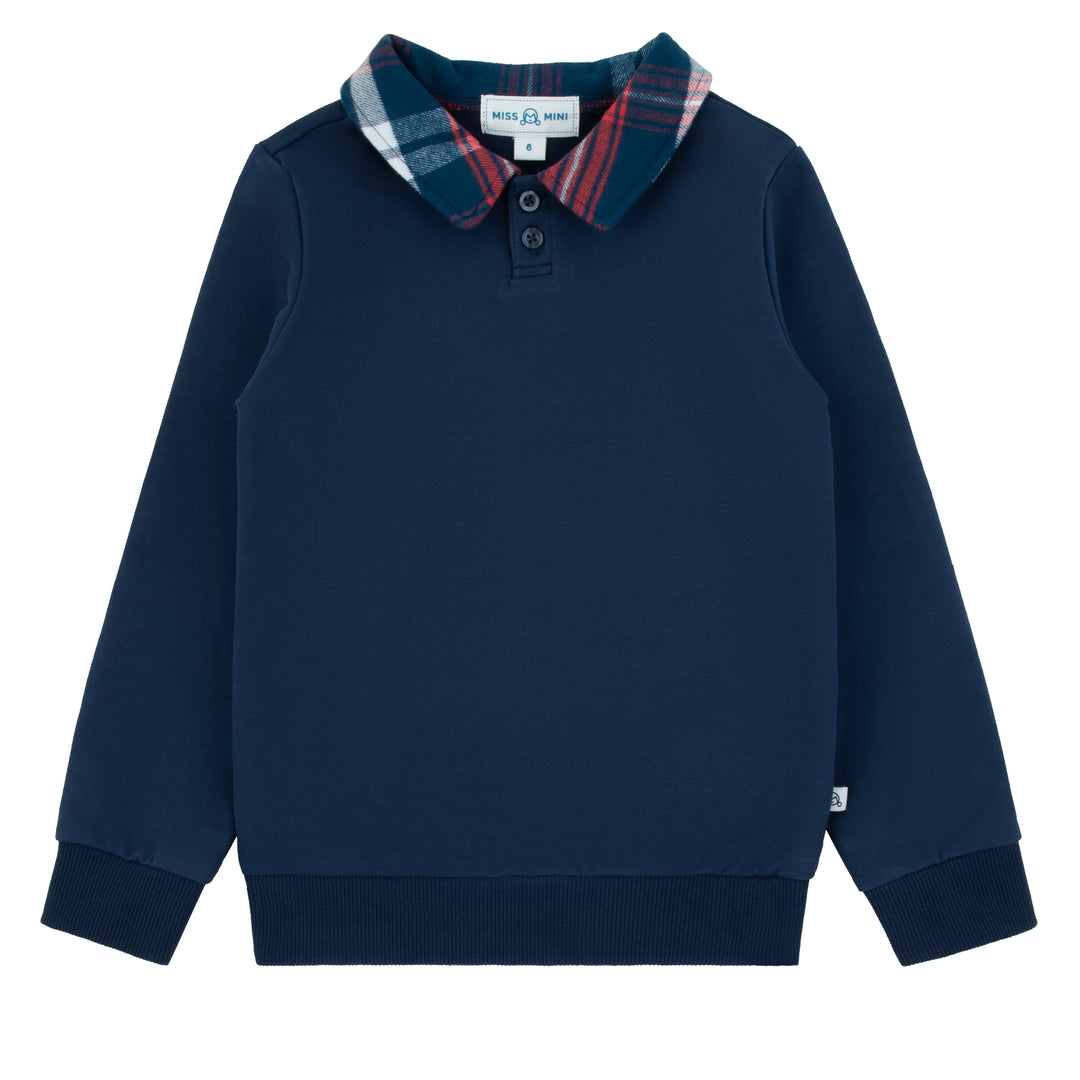 polo l/s plaid collared sweatshirt - blue