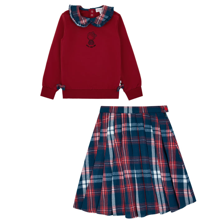 set outfit plaid pals skirt with sweater - red