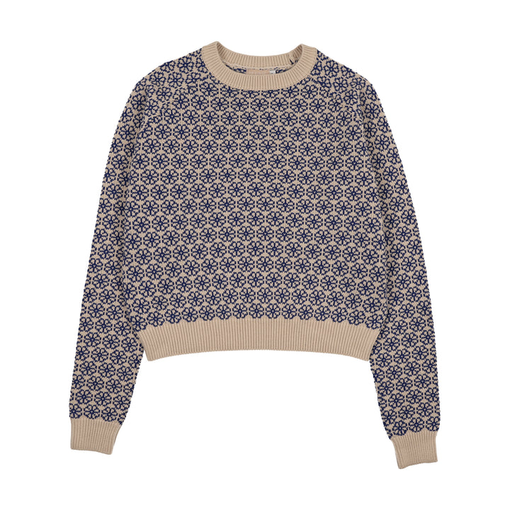 top l/s knitted printed flowers sweater - printed