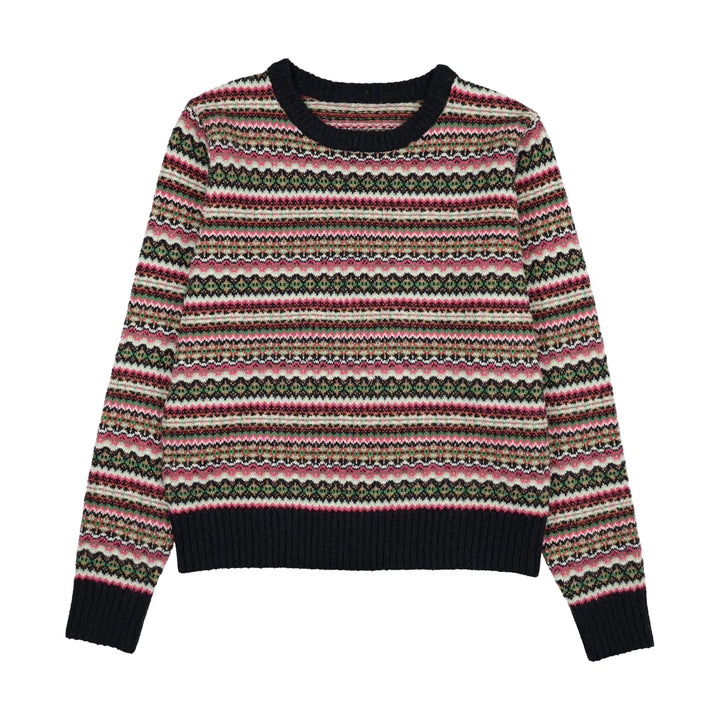 top l/s fuzzy knit jacquard design sweater - print