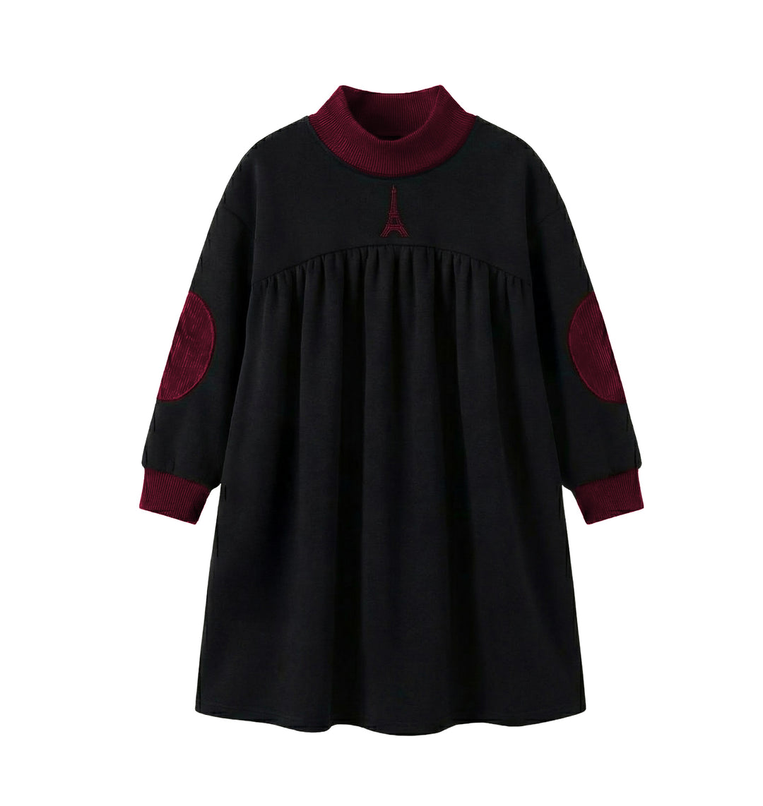 dress eiffel tower empire style mockneck - black/red