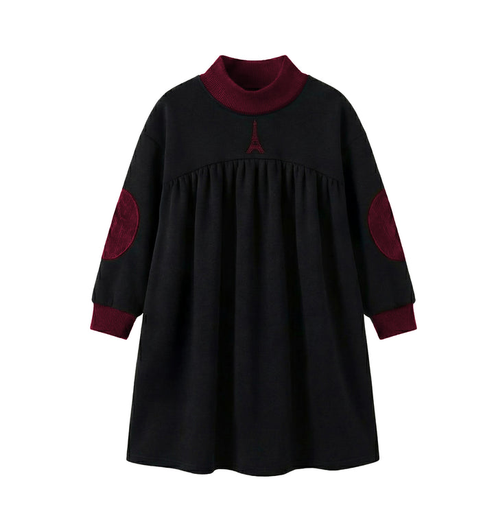 dress eiffel tower empire style mockneck - black/red