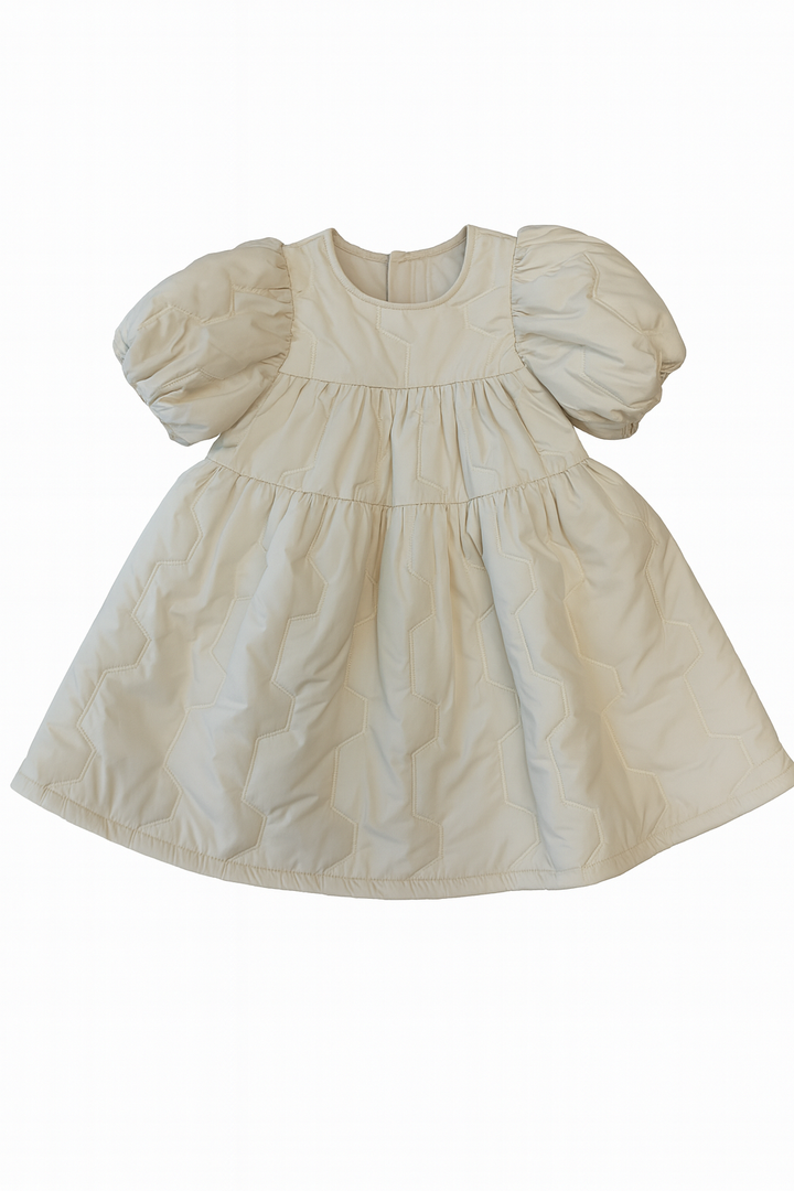 dress s/s quilted full gathered - ivory