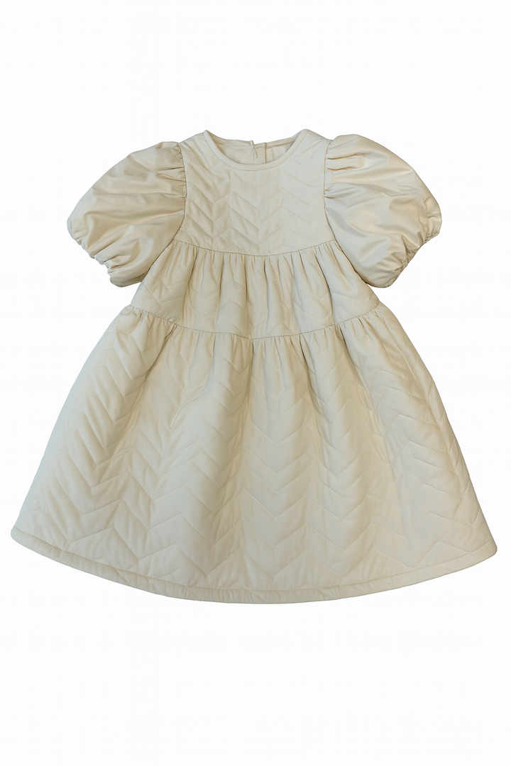 dress s/s quilted full gathered - ivory