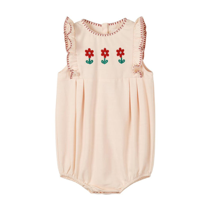 one piece embroidered flutter romper - peach