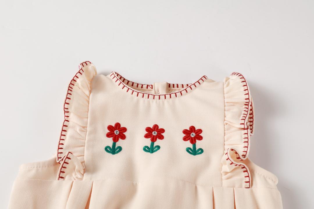 one piece embroidered flutter romper - peach