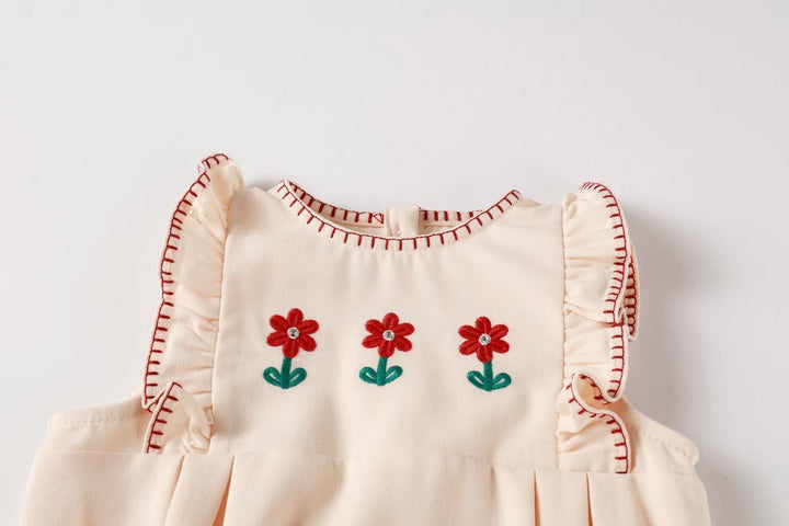 one piece embroidered flutter romper - peach