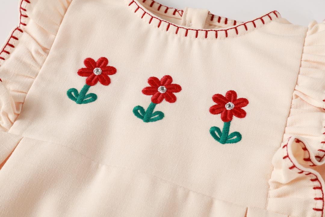one piece embroidered flutter romper - peach