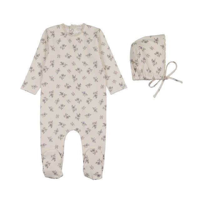 set footie floral - blue