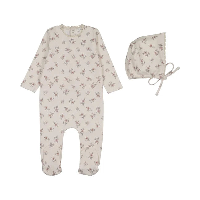 set footie floral - pink