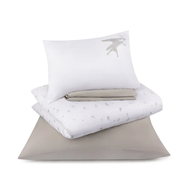 crib set summer skies print - french grey