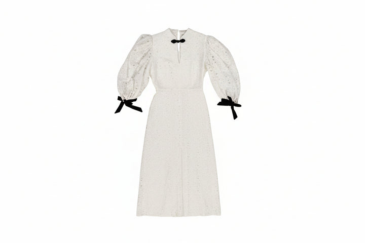 dress eyelet with bow closure - white