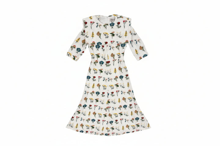 dress floral embroidered with bib - white