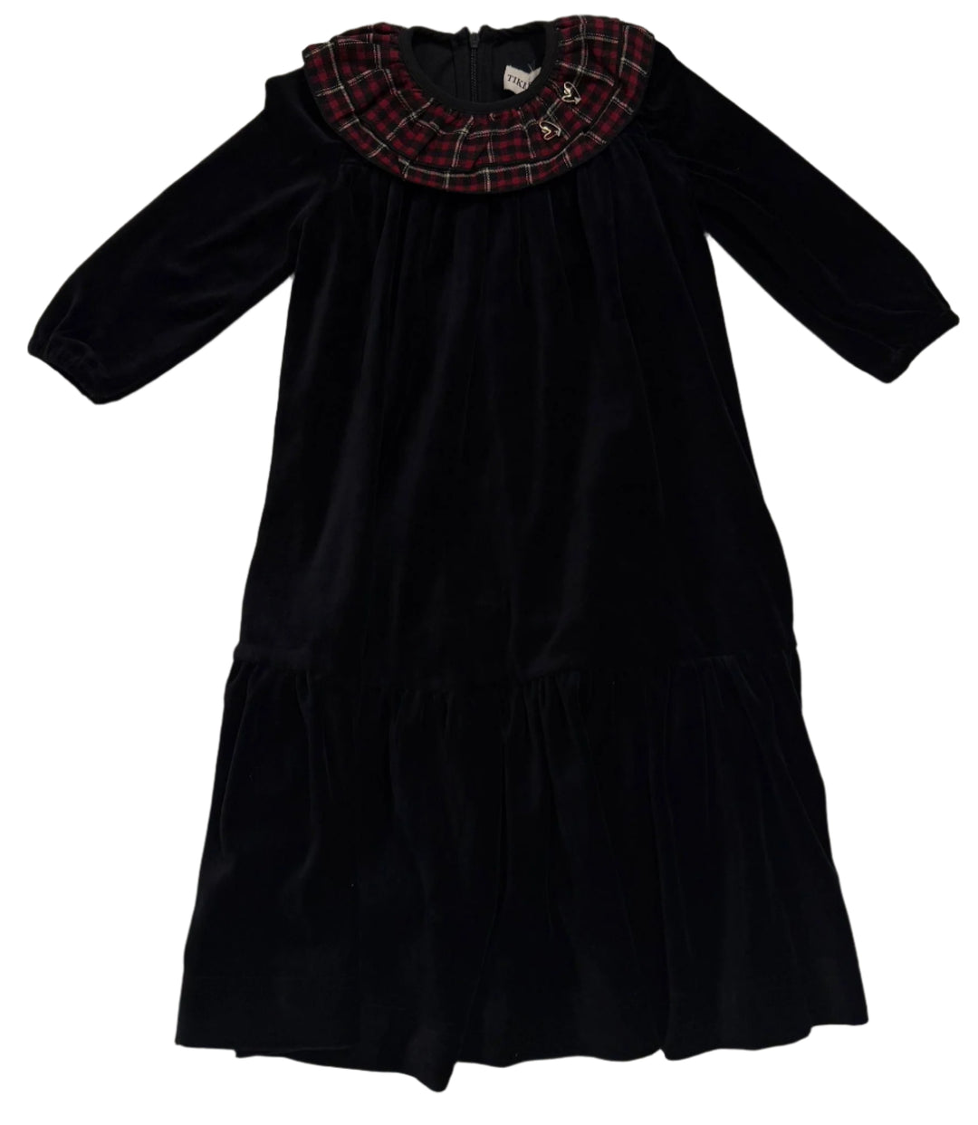 maxi dress velour plaid ruffle collar - black