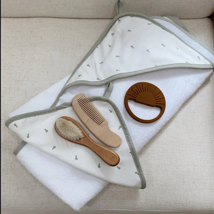 towel hooded+washcloth - pear