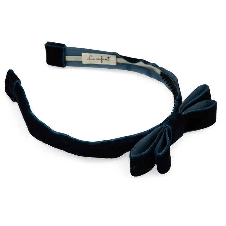 headband double velvet bow - midnight navy