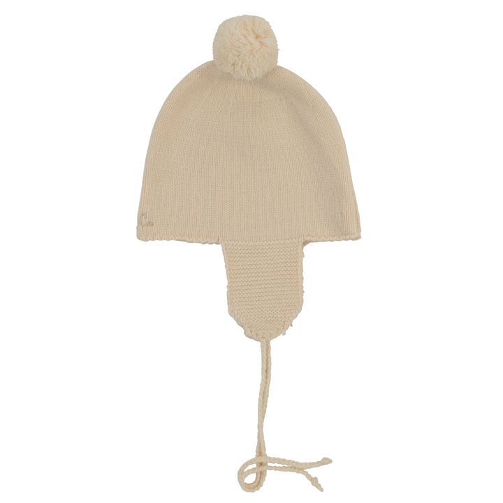 hat cashmere pompom with ear flaps - cream