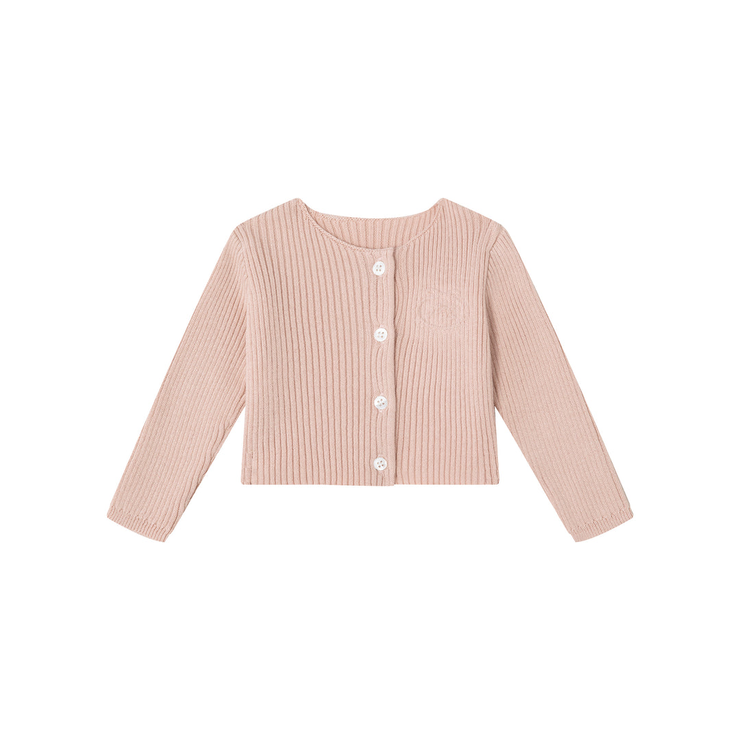set knit footie embossed emblem with cardigan bonnet and blanket - pink
