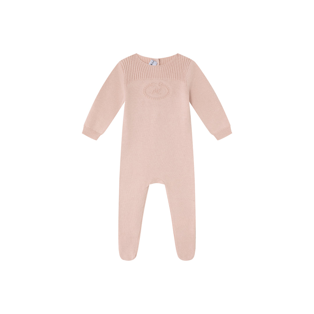 set knit footie embossed emblem with cardigan and bonnet - pink