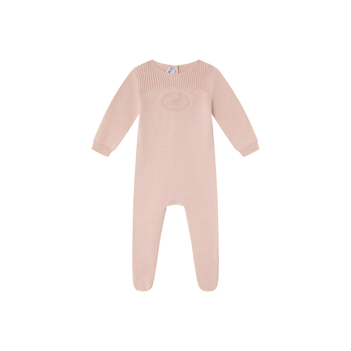 set knit footie embossed emblem with cardigan and bonnet - pink