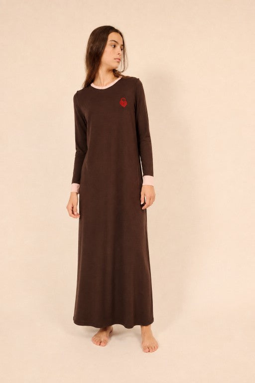 nightgown contrast trim logo - brown/pink