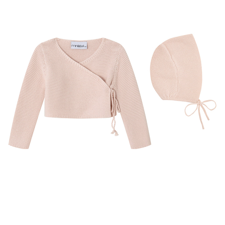 footie metallic collared emberoidery with knit wrap and bonnet - pink