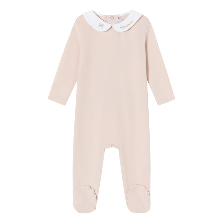 footie metallic collared emberoidery with knit wrap and bonnet - pink