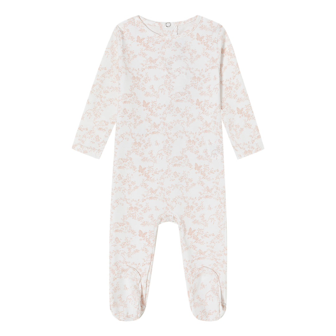 footie toile butterfly print - pink