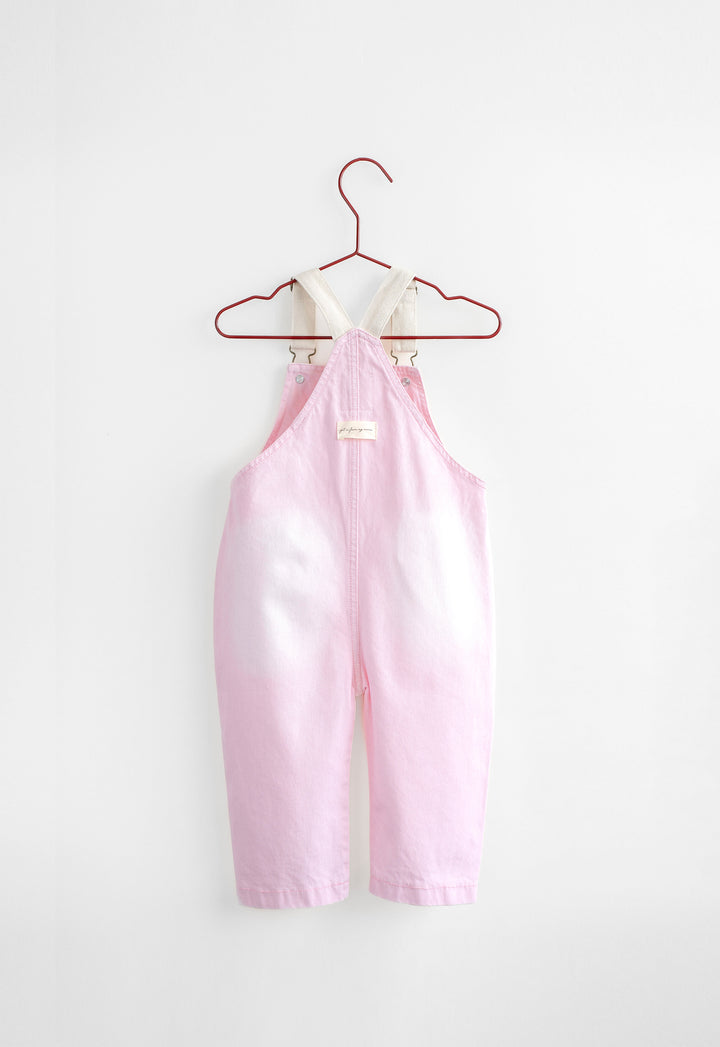 one piece canvas bow long overalls - pink denim