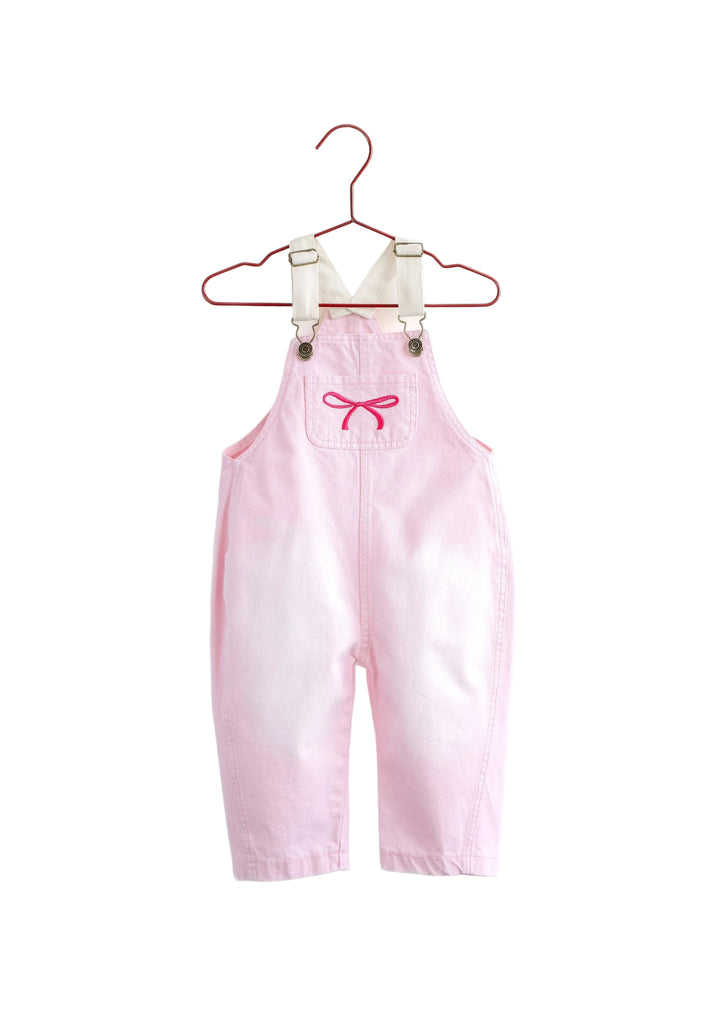 one piece canvas bow long overalls - pink denim