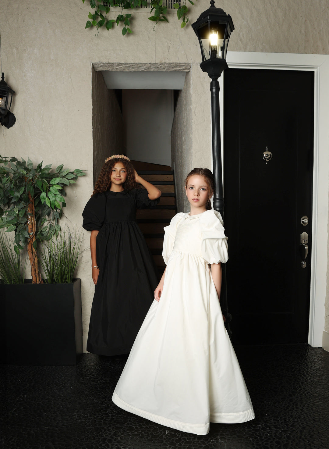 gown taffeta tiered hem with back tie - black