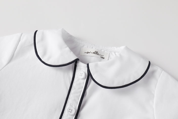 shirt l/s piped - white