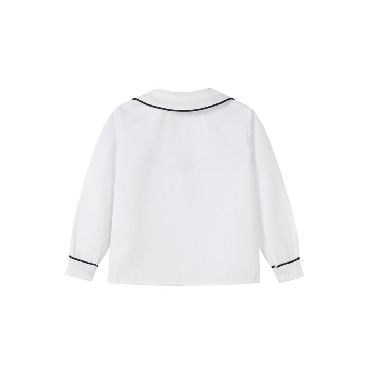 shirt l/s piped - white