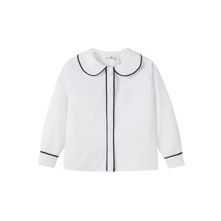 shirt l/s piped - white