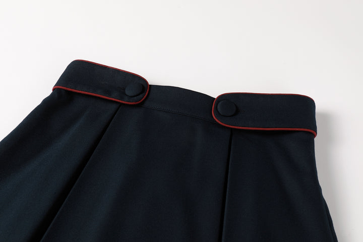 skirt piped double button buckle - navy