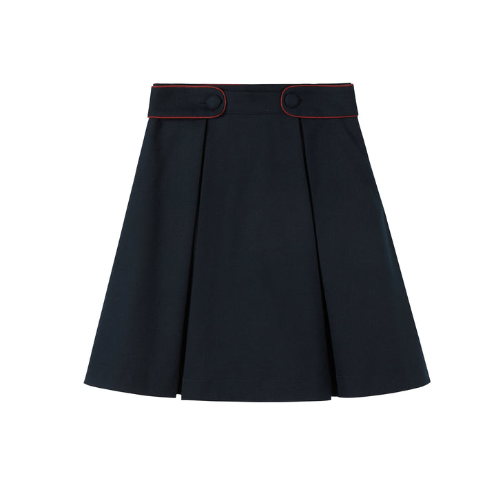 skirt piped double button buckle - navy