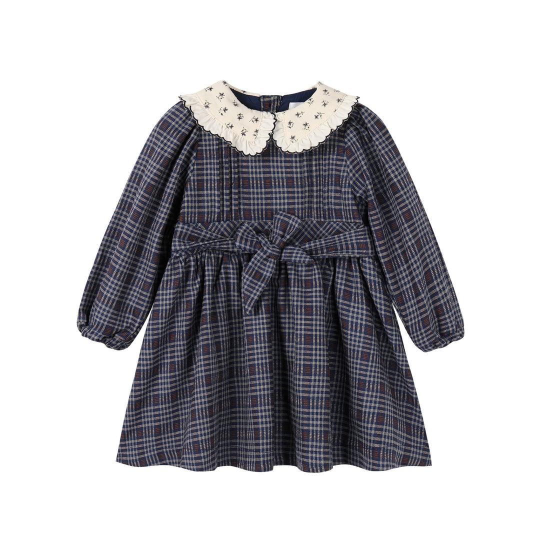 dress plaid with floral collar - burgundy