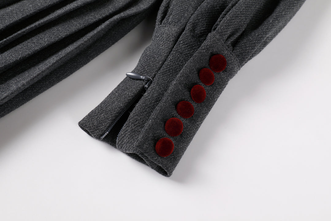 dress pleated button - dark grey