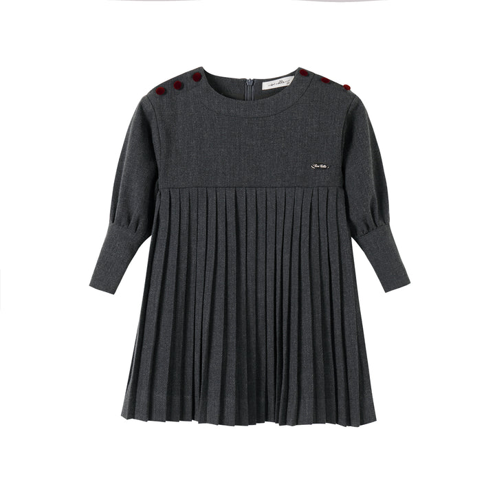 dress pleated button - dark grey