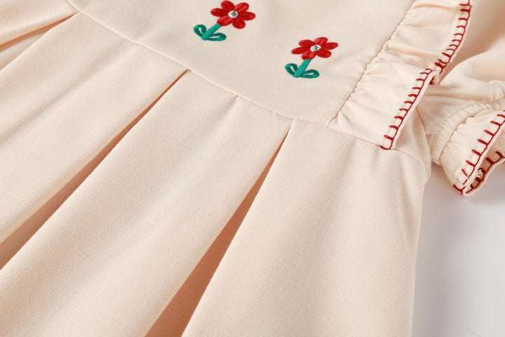 dress pleated embroidered flutter - peach
