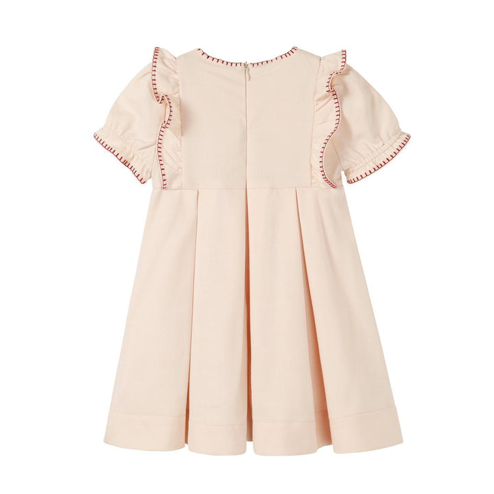 dress pleated embroidered flutter - peach