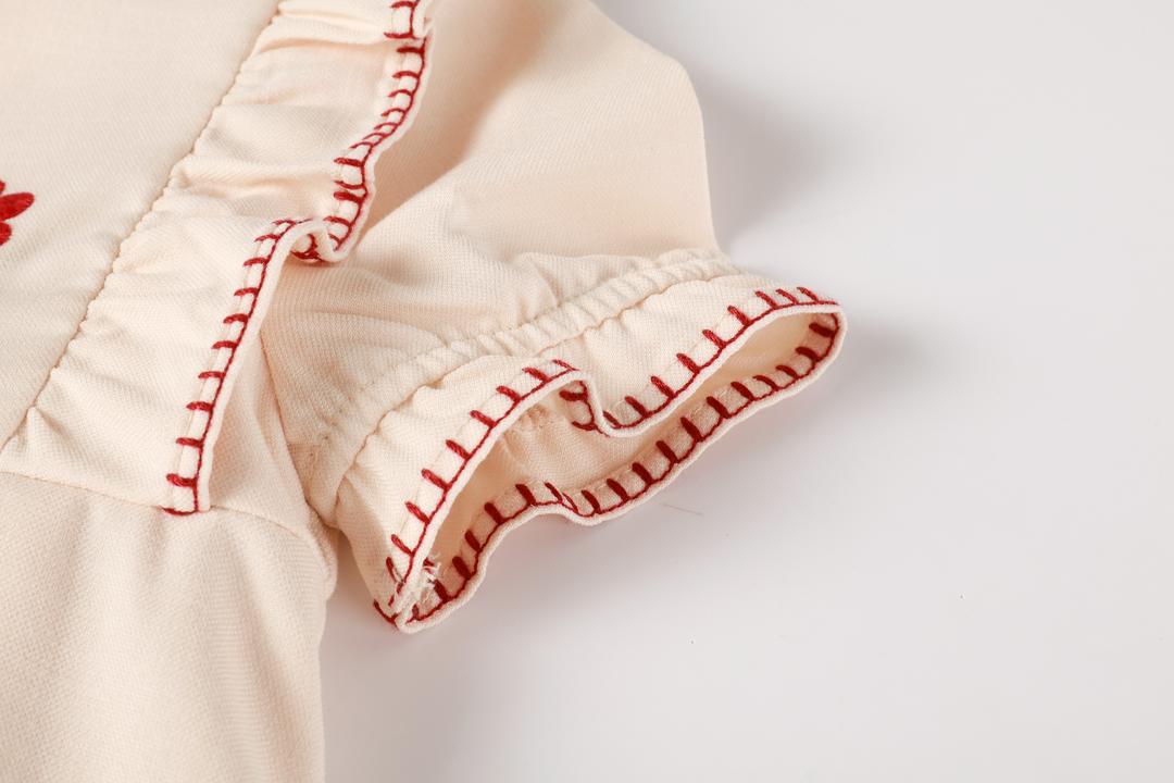 dress pleated embroidered flutter - peach